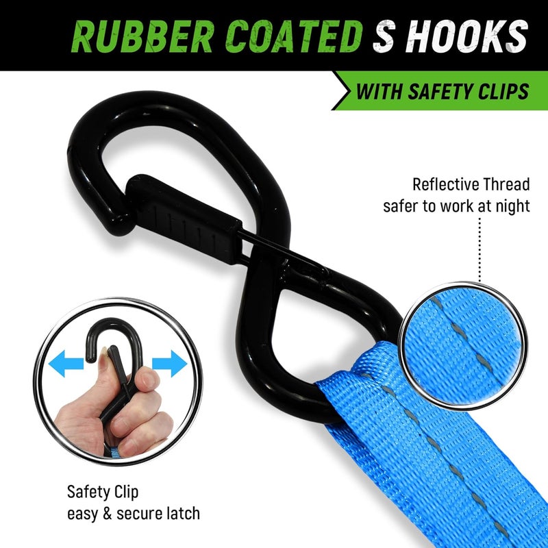Tow-max Retractable Ratchet Straps(4 Pack) - 1in x 10ft Self Retracting Ratchet Straps with Soft Loops, 1,500 lbs Break Strength Retractable Tie Down Straps, Easy Retract for Motorcyle, Cargo, Truck, Trailer - Image 3